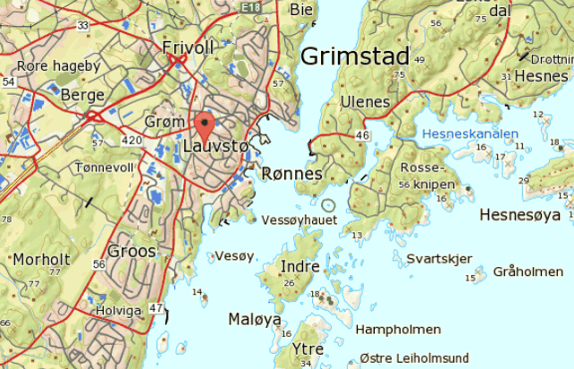 Landkarte von Grimstad