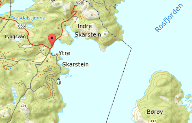 Karte von Skarstein am Rosfjord
